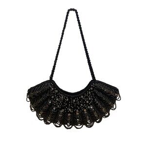 Frangi Women’s Black Beaded Embellishments Satin Interior Evening Clutch Size S